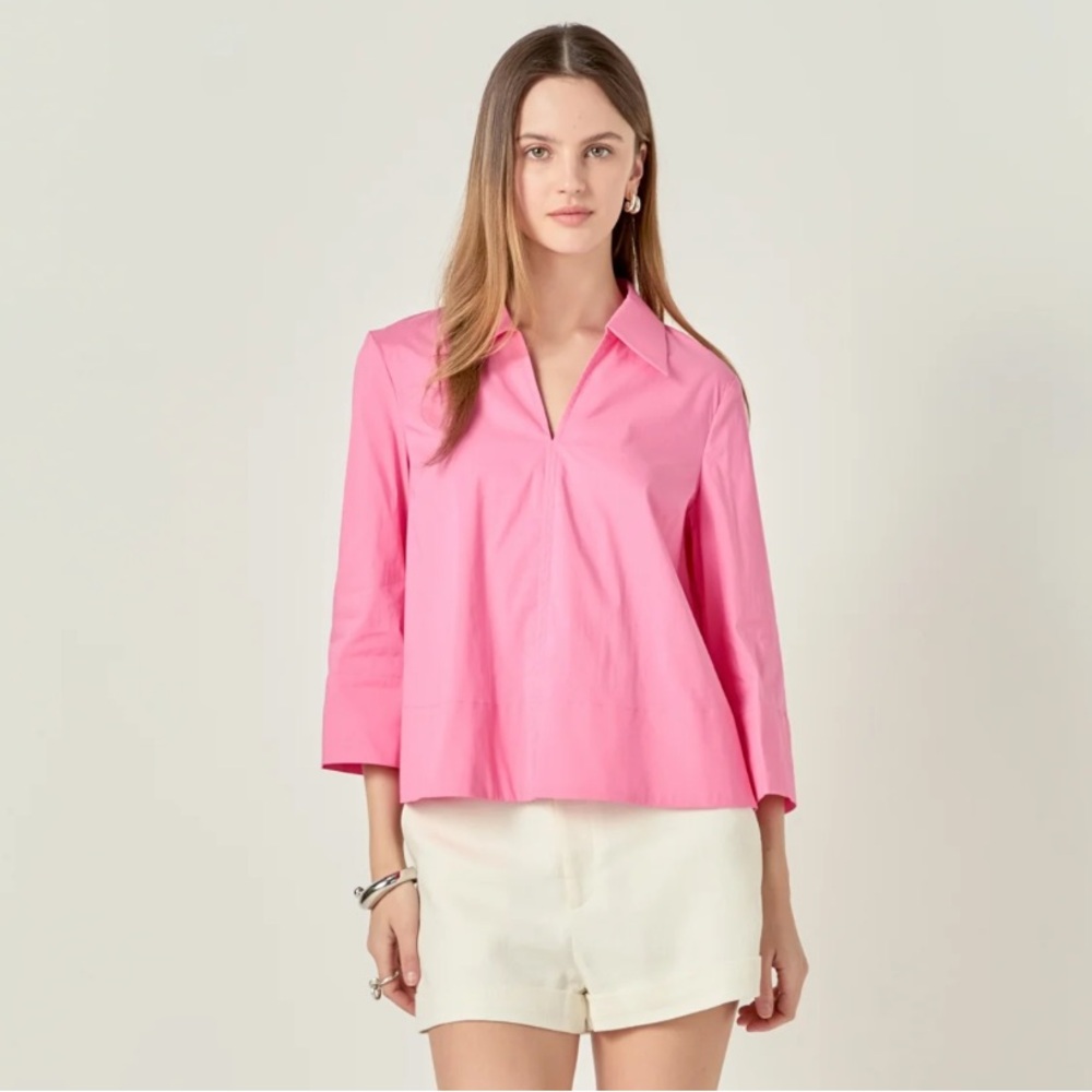 English Factory Pink Short Sleeve Boxy Blouse